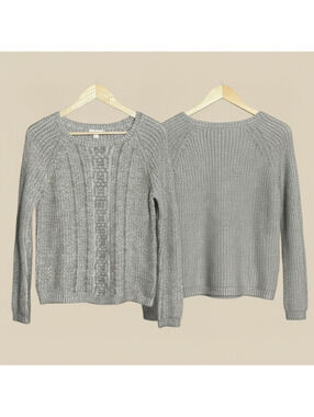 Caslon Beige Cable Knit Crewneck Fisherman Sweater Petite Small Grandmillennial